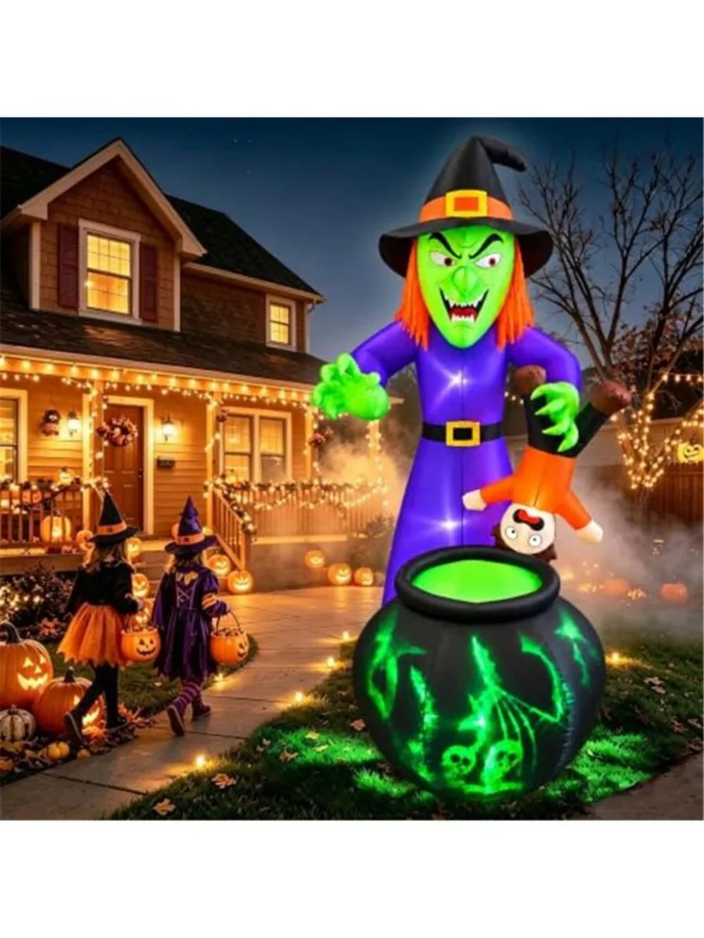 SEASONBLOW 6 FT Halloween Inflatables Witch with Child Outdoor Decorations